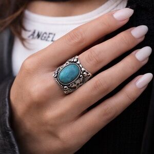 Size 9 1/2 Brand New!! Boho oval turquoise stone wrap ring